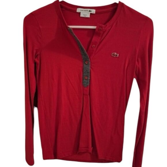 Lacoste Red Long Sleeve Henley Shirt - Picture 1 of 8
